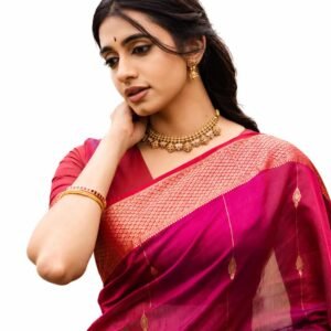 Women's Magenta Banarasi Soft Silk Saree with Golden Zari Border & Buti Weaving | Traditional Ethnic Saree for Wedding, Festival, Party, Reception & Special Occasions