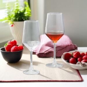 Elara 400ml Ribbed Wine Glass Set of 2 – Premium Stemware for Red & White Wine, Cocktails & More | Stylish Textured Glass for Home, Bar & Gifting