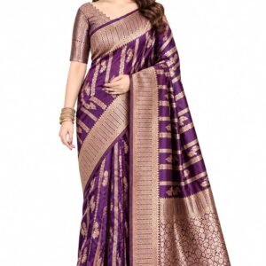 Womens Banarasi Kanjivaram Soft Silk Saree with Woven Zari