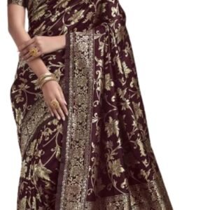 Women's Banarasi Saree Pure Kanjivaram Style Silk Saree With Blouse Piece for Wedding (Navya)