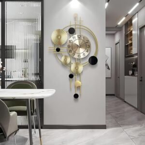 Home Wall Clock for Living Room Stylish Latest Large Vintage Design Metal Frame Antique Pendulum Unique Bedroom/Dining/Office - Analog, 45x75 Cm, Gold & Black