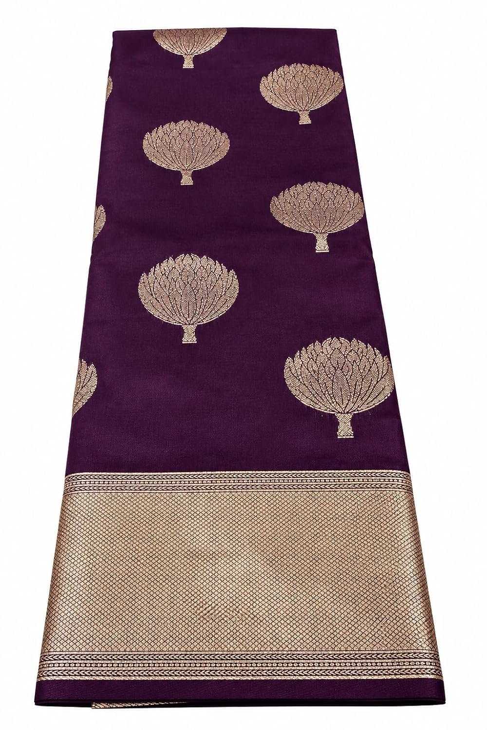 Banarasi Silk Saree for Women | Royal Plum Soft Silk Saree with Golden Zari Flower Motifs | Traditional Saree with Rich Zari Border & Matching Blouse Piece | Wedding, Festive & Ethnic Wear