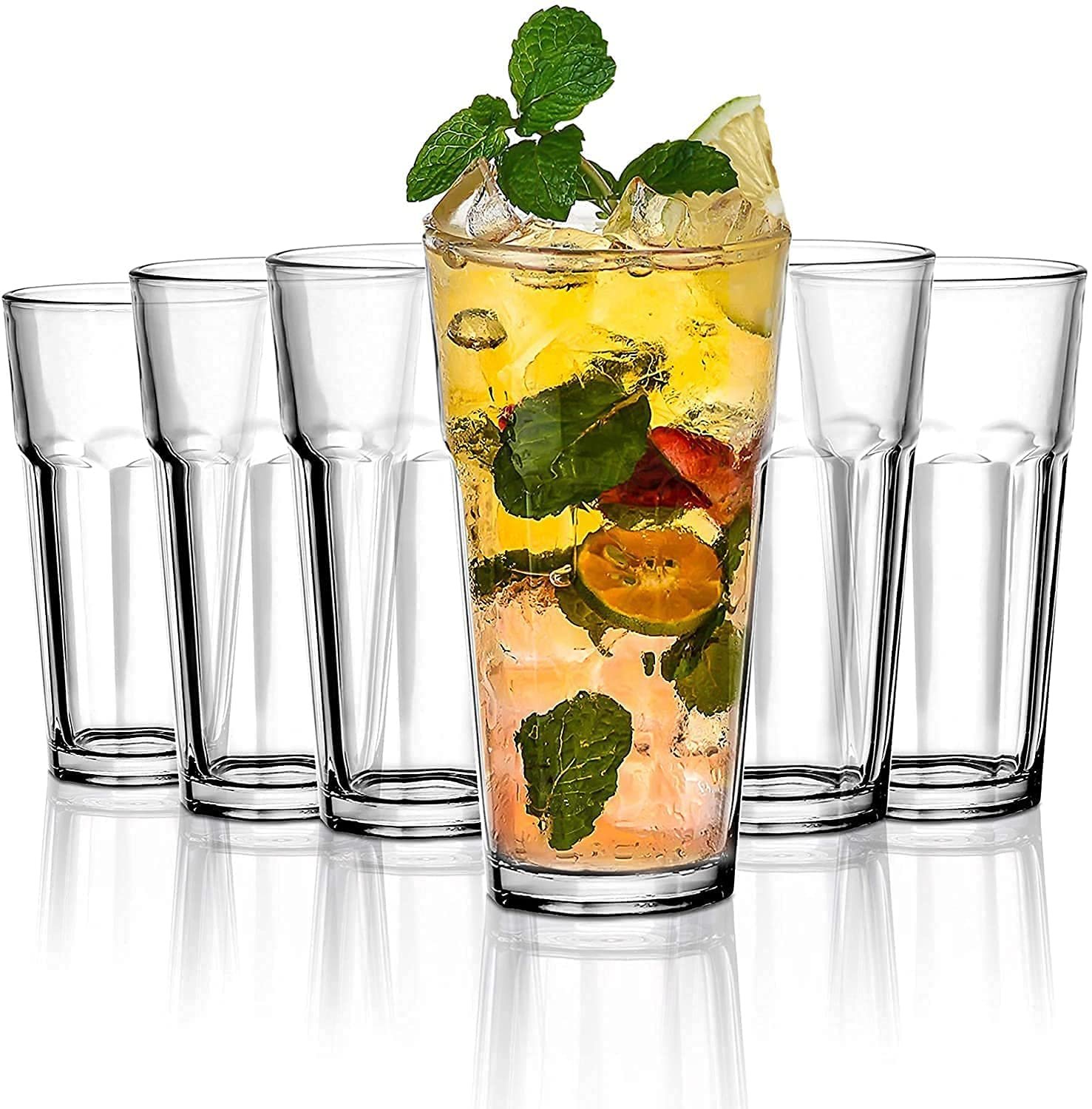 Italian Premium Water and Juice Glasses Set of 12 | Transparent 400ml Drinking Water, Juice, Milk, Lassi, Mocktails Glass | Crystal and Stylish Highball Glasses with Heavy Base