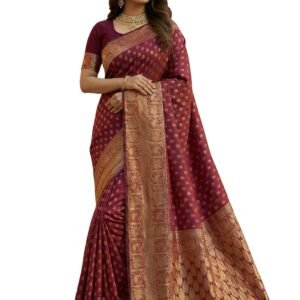 C J Enterprise Women's Pure Soft Silk Saree With Blouse Piece For Wedding (Priya)