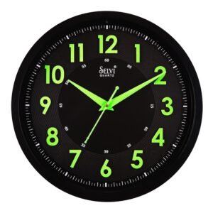 SELVI Quartz Glow in The Dark Wall Clock | Black Dial with Luminous Green Numbers & Hands | Clear Night Visibility Analog Clock for Bedroom, Living Room & Office | Durable Stylish Home Decor