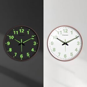 Auromin Antique Radium Glass Wall Clock Night Glow for Bedroom | Night Light Silent Glass Wall Watch for Living Room, Living Room, Study | Large Stylish Clock with Glow in Dark Numbers (Rose Gold)