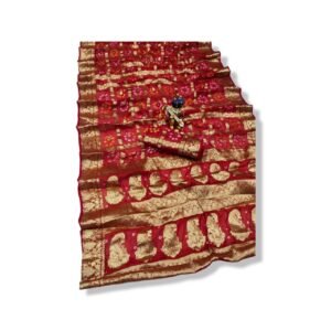 Women's Banarasi Zari Work Bandhani Silk Gharchola Saree with Unstitched Blouse Piece for Festive & Wedding