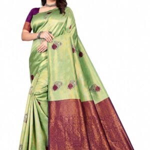 Fashion Women's Kanjivaram Style Soft Silk Banarasi Sarees With Blouse Piece For Women Pure Soft Silk Saree With Blouse Piece For Wedding