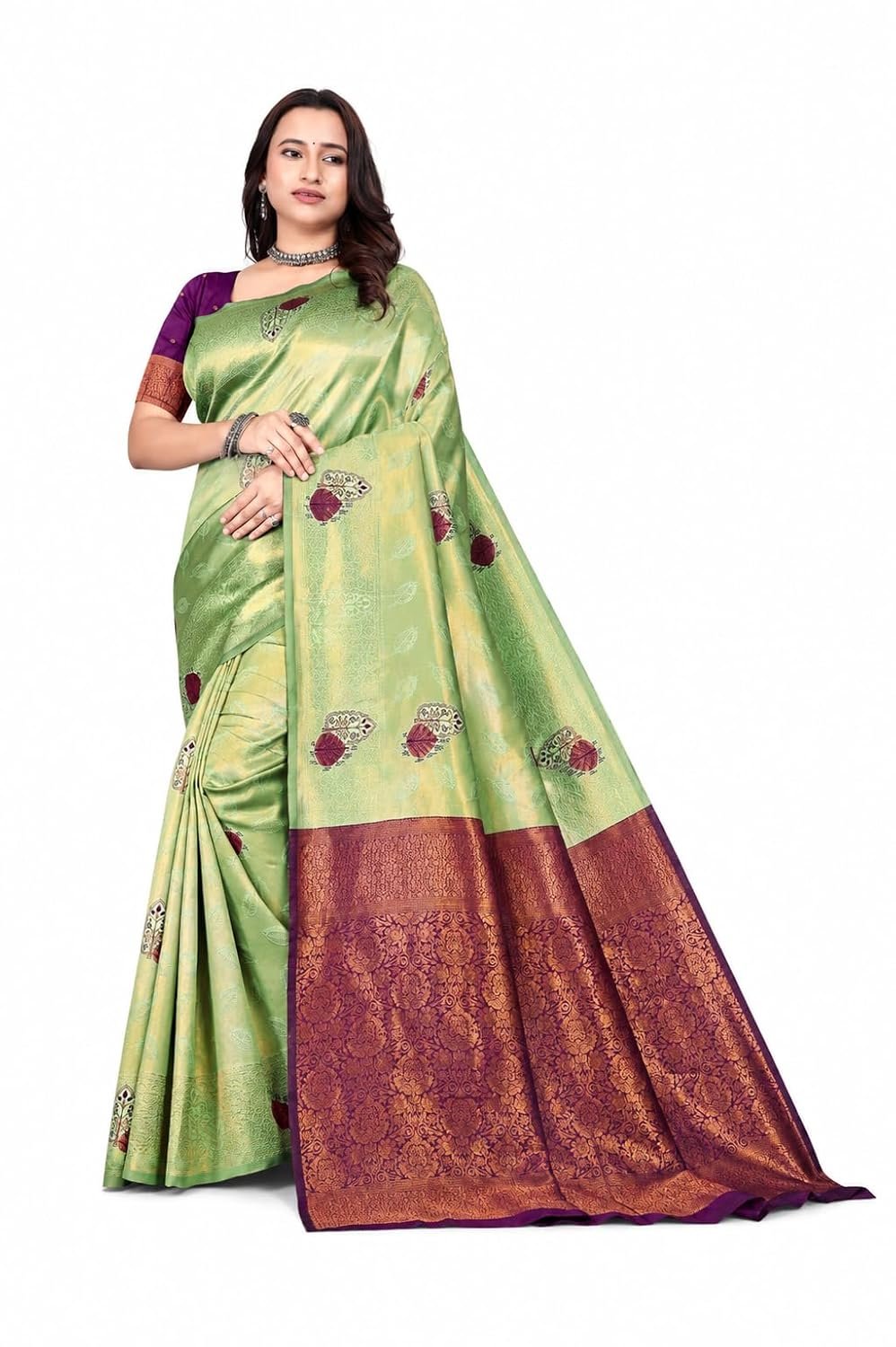 Fashion Women's Kanjivaram Style Soft Silk Banarasi Sarees With Blouse Piece For Women Pure Soft Silk Saree With Blouse Piece For Wedding