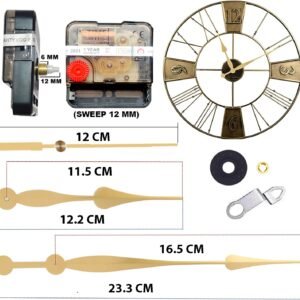 A Product of SONAM Quartz Sweep Silent Movement Machine for Wall Clock (Hands house-12.2cm,minuted-26.3cm, second-14.2cm) (Needle -Black,red) (Made in India 100%) (2 Gold)