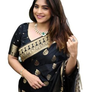 SIRIL Women's Banarasi Kanjivaram Soft Silk Jacquard Saree with Unstitched Blouse Piece