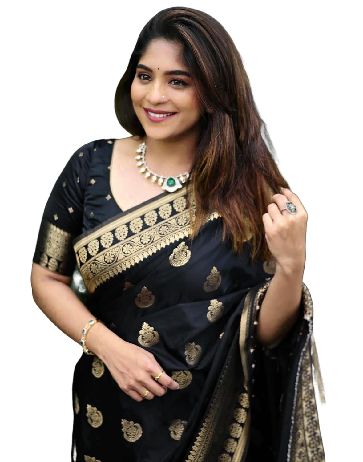 SIRIL Women's Banarasi Kanjivaram Soft Silk Jacquard Saree with Unstitched Blouse Piece