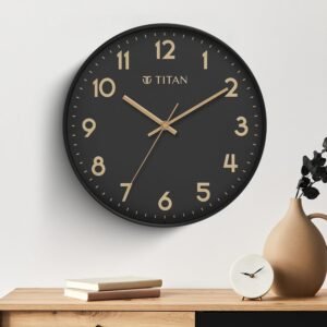 Titan Essence Classic Wall Clock with Black Dial & Case, Silent Sweep, Model W0094PA02 | 30 cm x 30 cm