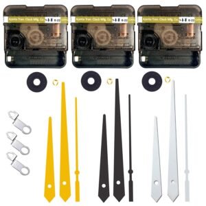 Combo of 3 Ajanta Mfg. Battery Operated Plastic Ticking Wall Clock Movement Machine with Hands (Made in India 100%) (1 Gold,Black,Silver)