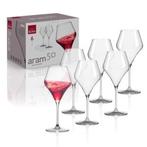 RONA Aram Set of 6 Crystal Wine Glasses | Premium Red & White Wine Glass Set with Flat Base | Elegant Stemware for Home, Parties, Wedding & Housewarming Gifts (Crystal Clear, 500 ML, Set of 6 Glass)