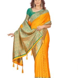 Mehrang Women's Pure Kanjivaram Silk Saree Banarasi Silk Wedding Sarees for Women with Blouse Piece