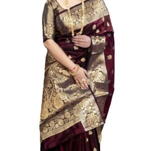 C J Enterprise Women's Pure Soft Silk Saree With Blouse Piece For Wedding