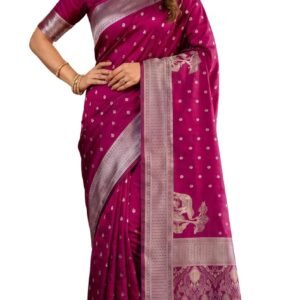 C J Enterprise Women's Pure Soft Silk Saree With Blouse Piece For Wedding (Bansi)