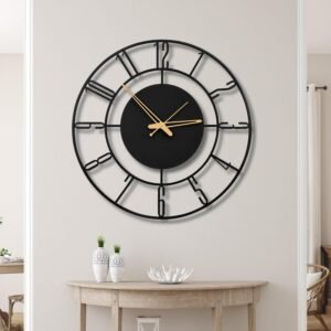 40 cm Metal Wall Clock | Silent Non-Ticking Skeleton Wall Clock | Modern Black Iron Analog Clock for Living Room, Bedroom, Hall, Office & Home Decor (Design-10)