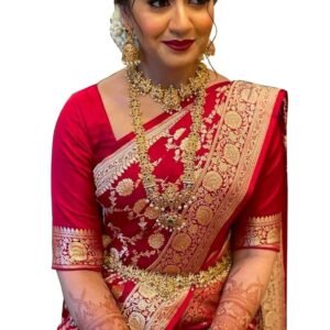 Women's Kanjivaram Silk Saree with Unstitched Blouse Piece Banarasi Pattern Jacquard Weave Zari Design for Traditional Occasions