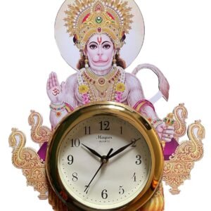 RK Watches Collection Analog 35 cm X 28 cm Design Wall Clock (Multicolor, with Glass), Hanuman Wooden 98 Wall Clock