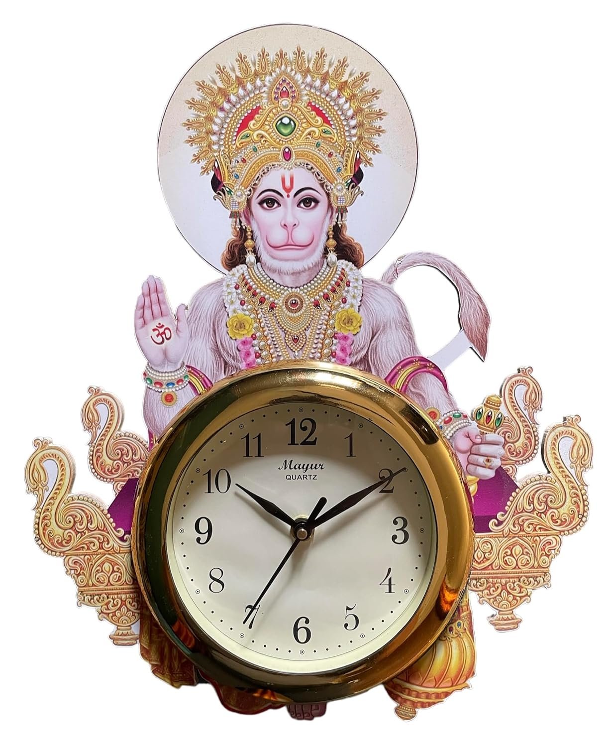 RK Watches Collection Analog 35 cm X 28 cm Design Wall Clock (Multicolor, with Glass), Hanuman Wooden 98 Wall Clock