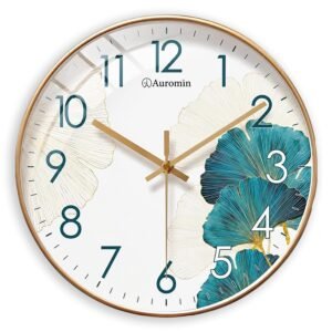 Auromin Clock for Living Room Stylish - Designer Wall Clock | Modern Aesthetic Clock | Silent Non-Ticking Analog Wall Watch for Bedroom, Hall & Office (White-Blue, 30 cm)