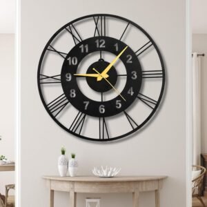 40 cm Metal Wall Clock, Black, Modern Decorative Clock for Living Room Bedroom