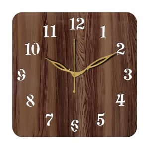 Aum 12" Inch Wooden MDF English Numeral Square Wall Clock Without Glass (Brown, 30cm x 30cm) - 22