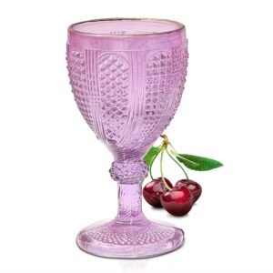 Pure Source India Crystal Clear Diamond Cut Wine and Juice Glass 300ml,(Purple) 1Piece