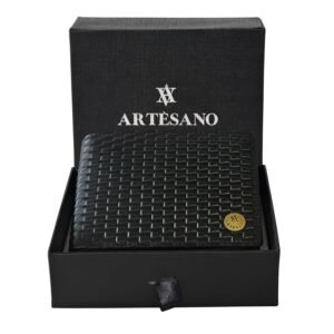 Artesano Men’s Genuine Leather Wallet | RFID Secure Slim Bifold with Coin & Zip Pocket | ID Slot & Card Slots | Premium Minimalist Stylish Design for Daily use (Black)