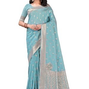 Women's Banarasi Silk Blend Woven Zari Saree with Unstitched Blouse Piece (Available in Pista Green, Dusty Pink, Lavender, Sky Blue)
