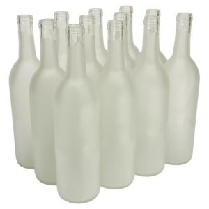 North Mountain Supply - 750ml Glass Bordeaux Wine Bottle Flat-Bottomed Cork Finish - Case of 12 - Frosted