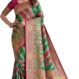 C J Enterprise Women's Pure Soft Silk Saree With Blouse Piece For Wedding (Banarasi)