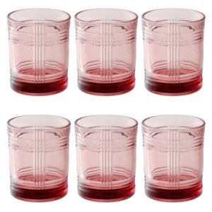 Vasonn Crystal Glass Set of 6 | 340ml Stripe-Patterned Heavy Glasses for Whiskey, Water, Juices & Cocktails | Thick Base Drinkware for Bar, Kitchen & Gifting (Tinted Red)