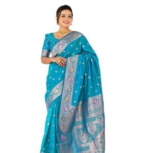 Kaugalian store Pure Soft Banarsi Silk Meenakari Design Rich Tesseled Pallu & Zari Weaving Border Saree for Women with Unstiched Pure Soft Silk Weaving Blouse Piece (BANARSI-5_PARENT)