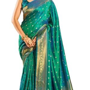 SWORNOF Womens Kanjivaram Banarasi Silk Saree Patola saree with Unstitched blouse piece