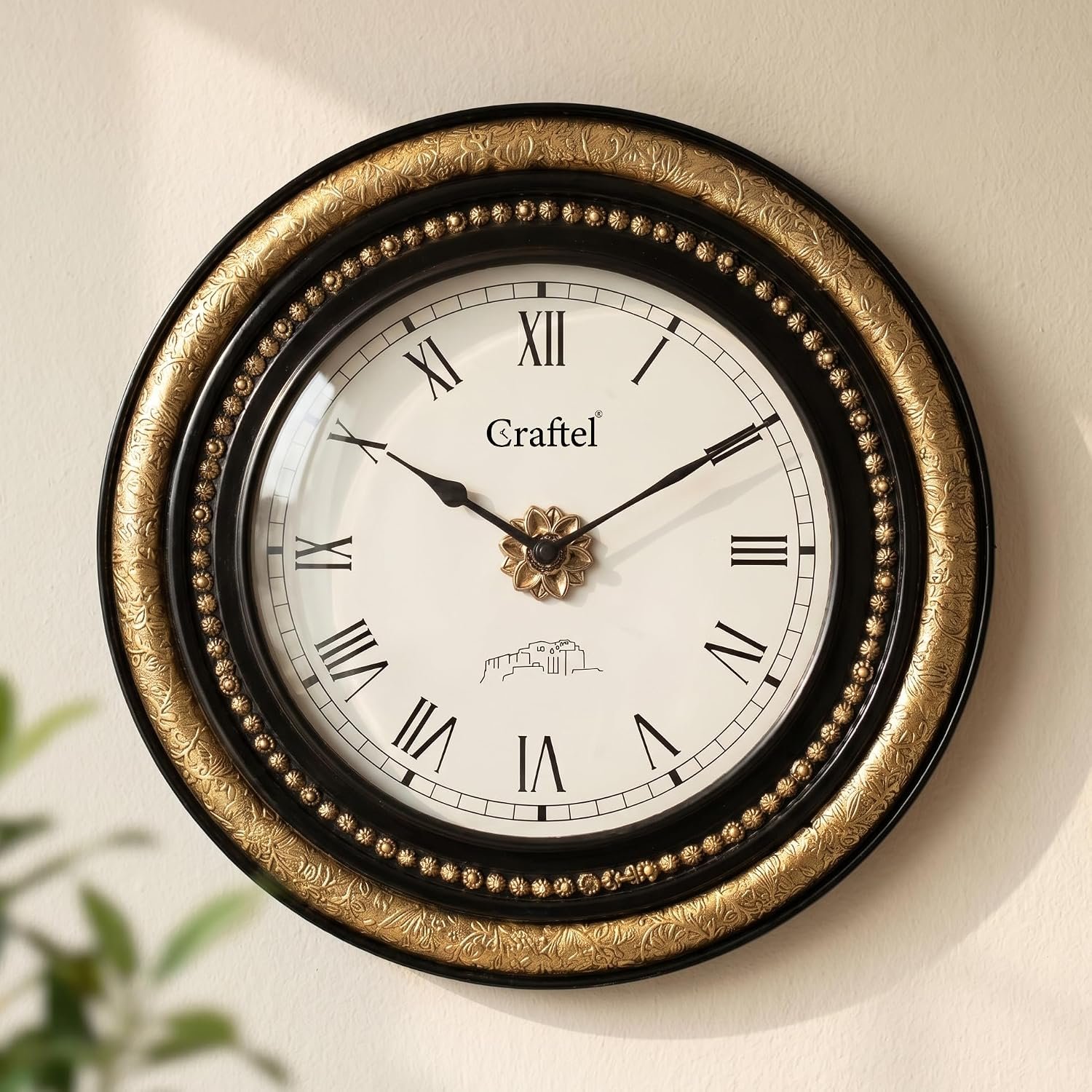 CRAFTEL Brass Roman Dial Clock Antique Decorative Wall Clock for Bedroom Living Room Home and Office (Antique Gold)