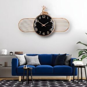 De'rons Silent Stylish Latest Decorative Designer Horizontal Reindeer wall Clock Watch Big Wall Clock for Living Room Bedroom Home Decor Wall Decoration Gift (85 x 50 cm) DC3453 (Black)