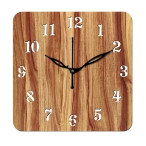 Aum 12" Inch Wooden MDF English Numeral Square Wall Clock Without Glass (Beige, 30cm x 30cm) - 22