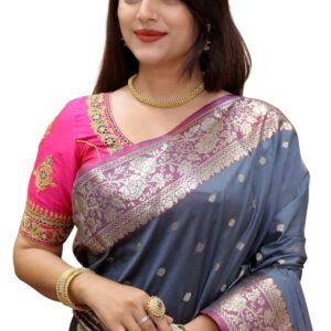 AMIRAT Women's Banarasi Saree Soft new ladies 2024 Design Wear Pattu Sarees Latest Cotton Party Sari collections With Blouse Piece for Wedding sadi