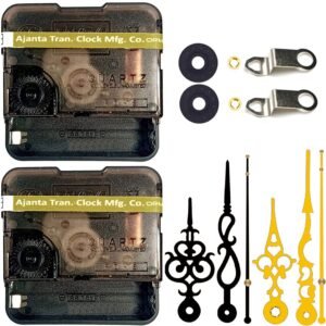 Combo 2 of Ajanta Mfg. Battery Operated Plastic Ticking Wall Clock Movement Machine with Hands (Black,Gold 1)