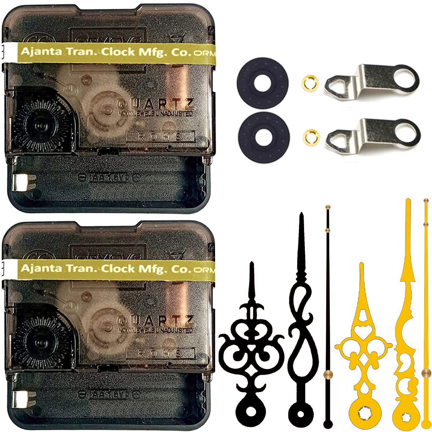 Combo 2 of Ajanta Mfg. Battery Operated Plastic Ticking Wall Clock Movement Machine with Hands (Black,Gold 1)
