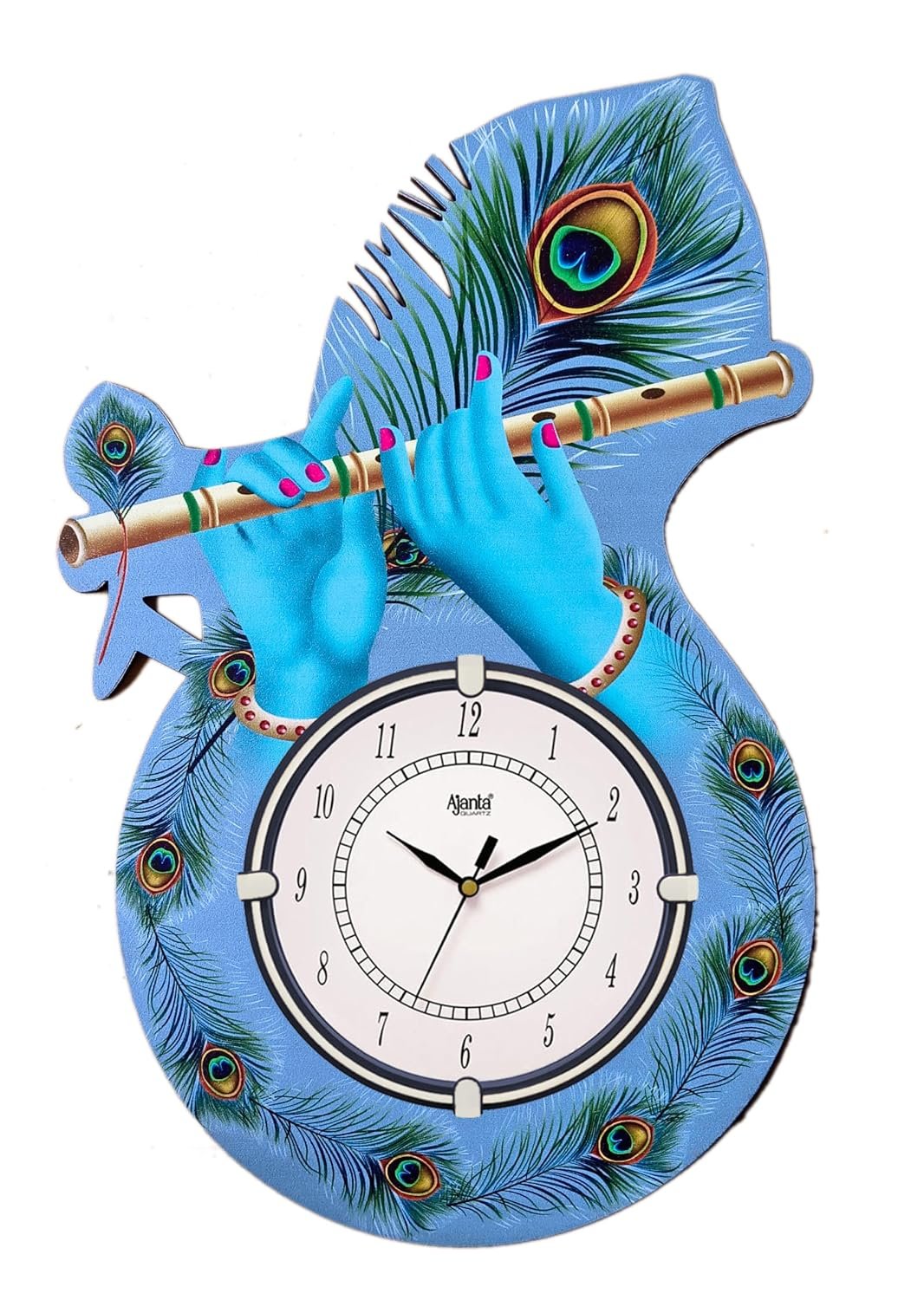 Ajanta Wall Clock Wooden Wall Clock Krishna Bansuri Pankh (40x24 cm)