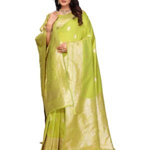 ALAGINI Women's Banarasi Silk Saree with Heavy Zari Work and Dupatta