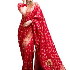 Women's Banarasi Silk Saree with Zari Weaving & Unstitched Blouse Piece – Traditional Ideal for Weddings, Festivities & Special Occasions