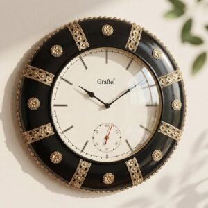 CRAFTEL Antique Silent Brass Fitted Polished Decorative Wall Analog Clock For Bedroom Living Room Home(Gold, Black, Dial : 12 Inches, 18")