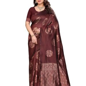 Shiv Textiles Women's Silk Blend Banarasi Saree(S-104-BLUE-P)