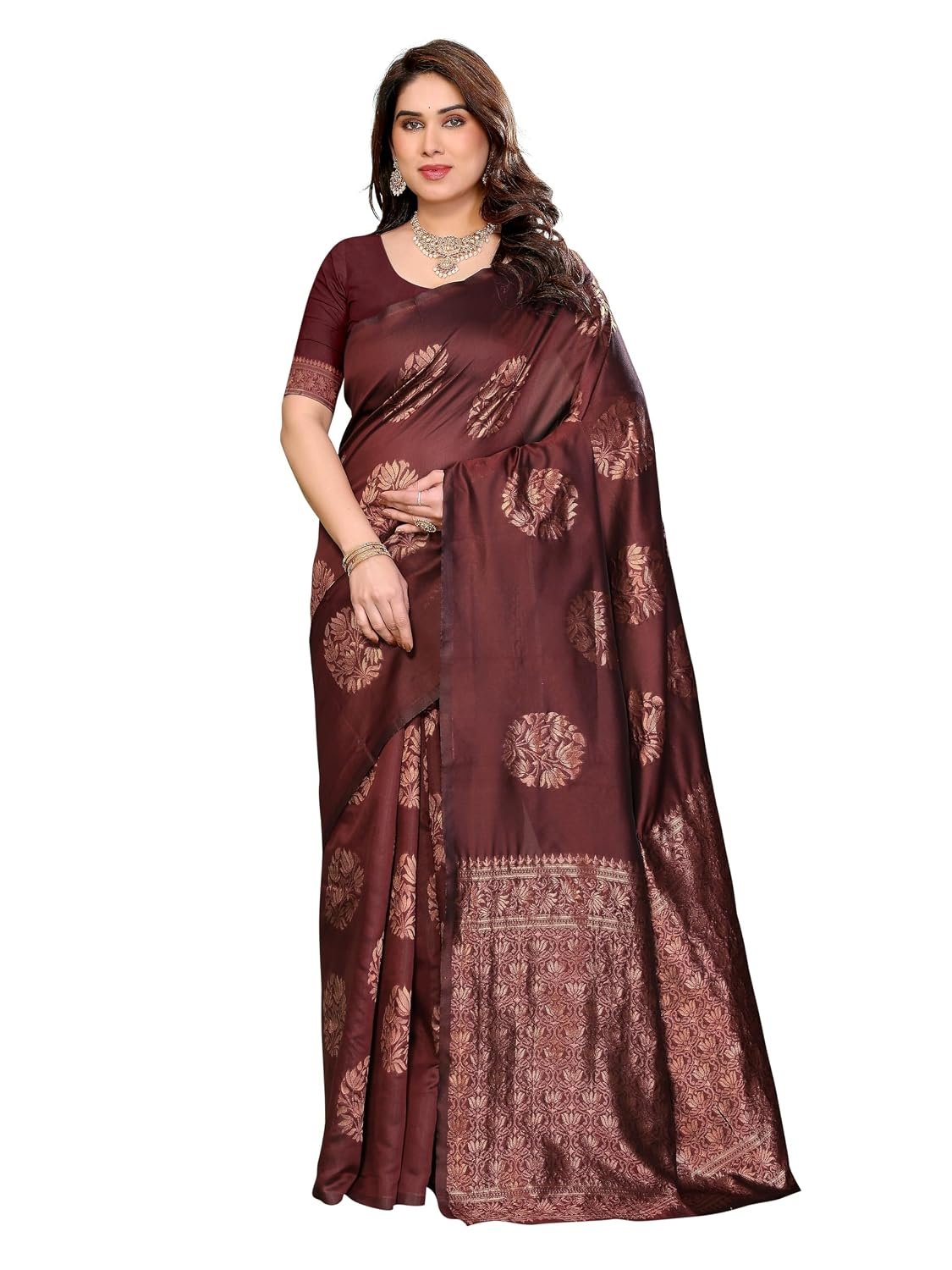 Shiv Textiles Women's Silk Blend Banarasi Saree(S-104-BLUE-P)
