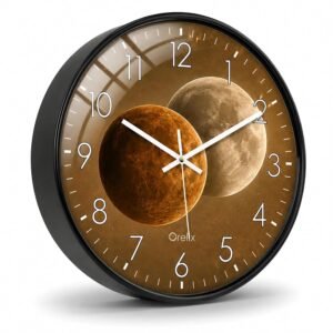 Moon Wall Clock for Home Decor, Large Dial Silent Non-Ticking Quartz